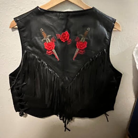 Vintage Leather and Rose Embroidered Vest - Picture 2 of 3